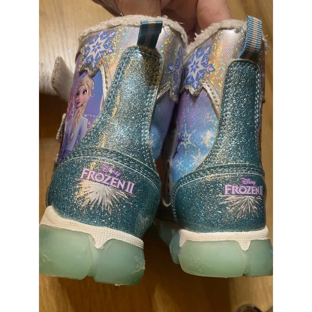 Disney Frozen 2 Elsa Anna Olaf Blue Glitter Winter Boots Kids Size 6